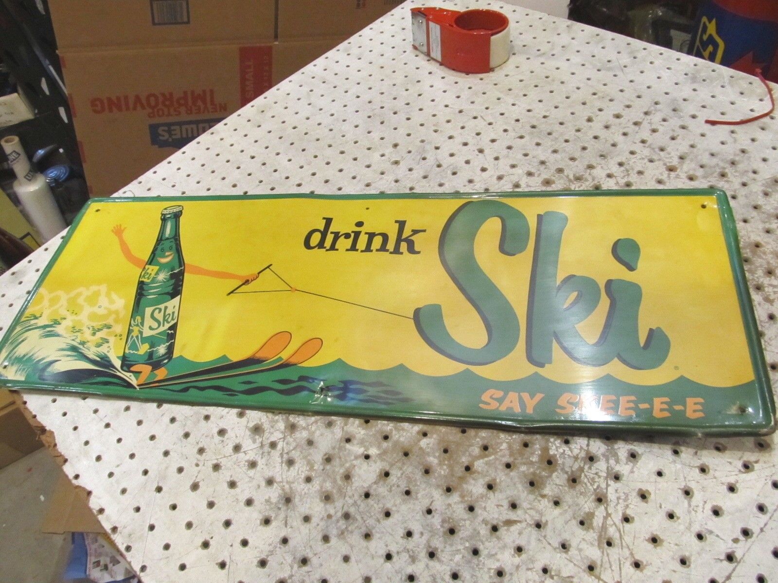 DRINK SKI SODA SIGN 50\'S vintage 32 X 12 MADE IN USA SK-7  HARD TO FIND 1950\'S