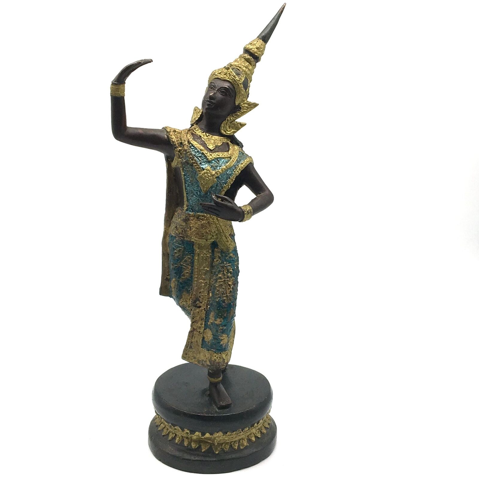 Vintage Gilded Thai Teppanom Temple Guard Dancer Dancing Statue Sculpture 12\