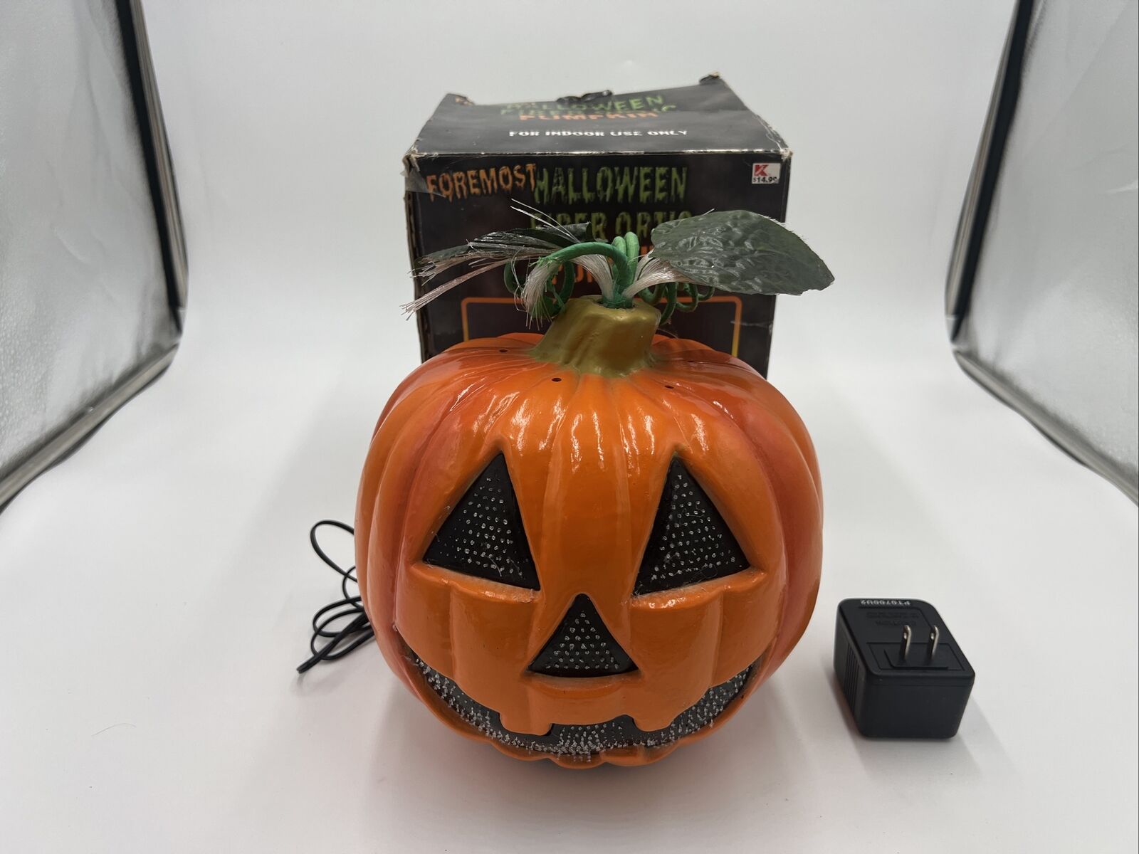 Vintage 2002 KMart Halloween Glowing Fiber Optic Pumpkin W Box