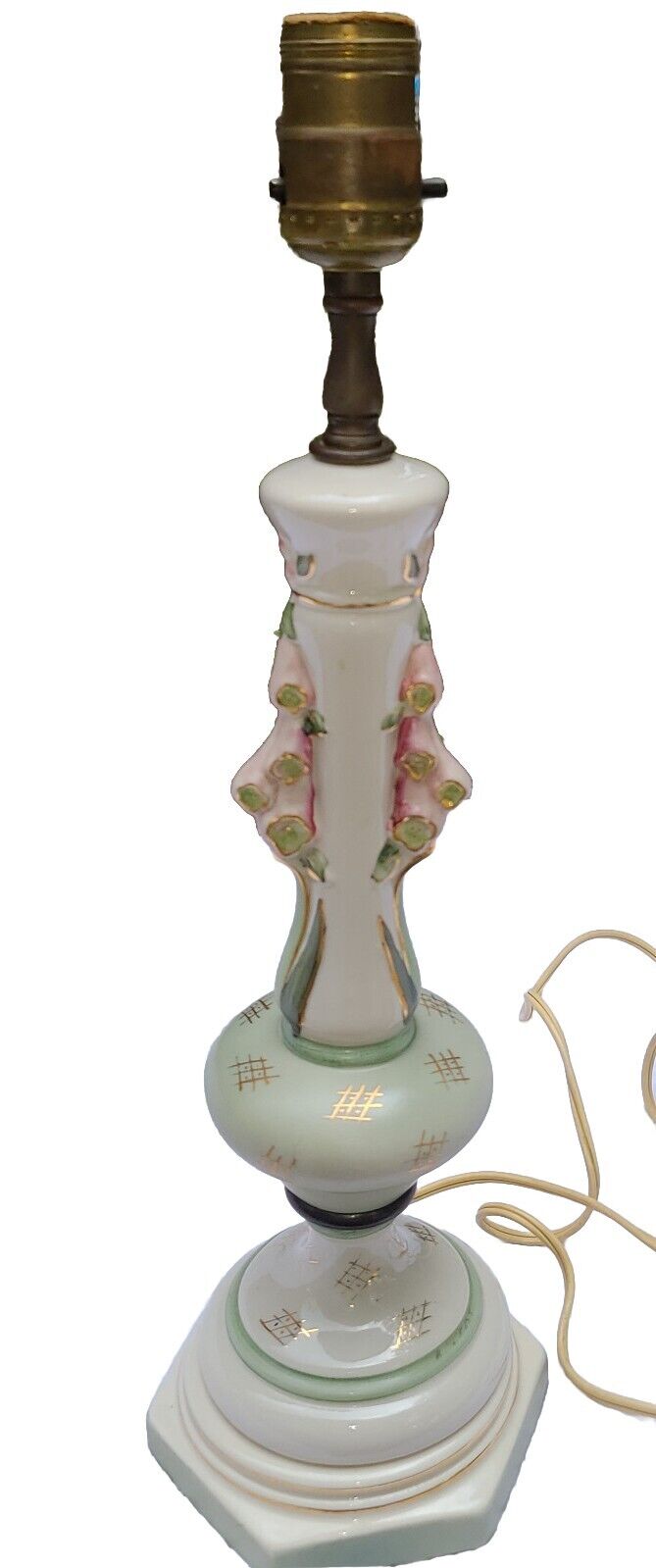 Art Nouveau Style Porcelain Boudoir Lamp Pink And Green Floral 17\