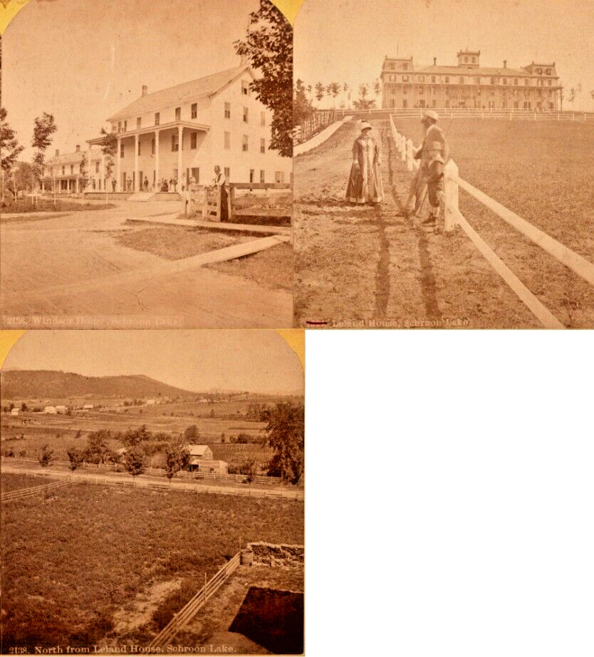 Schroon Lake NY - 1800s  LELAND HOUSE HOTEL & Windsor house Adirondacks lot of 3