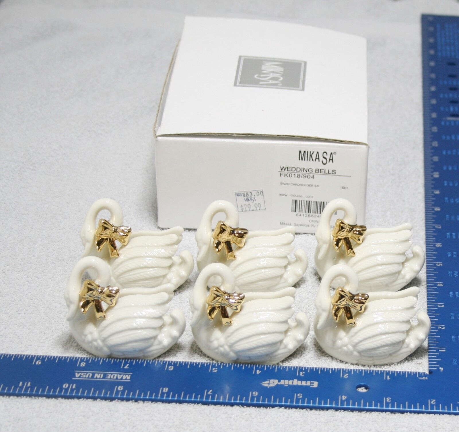 Set of 6 Mikasa PORCELAIN IVORY GOLD SWAN CARD HOLDERS Wedding Bells FK018/904