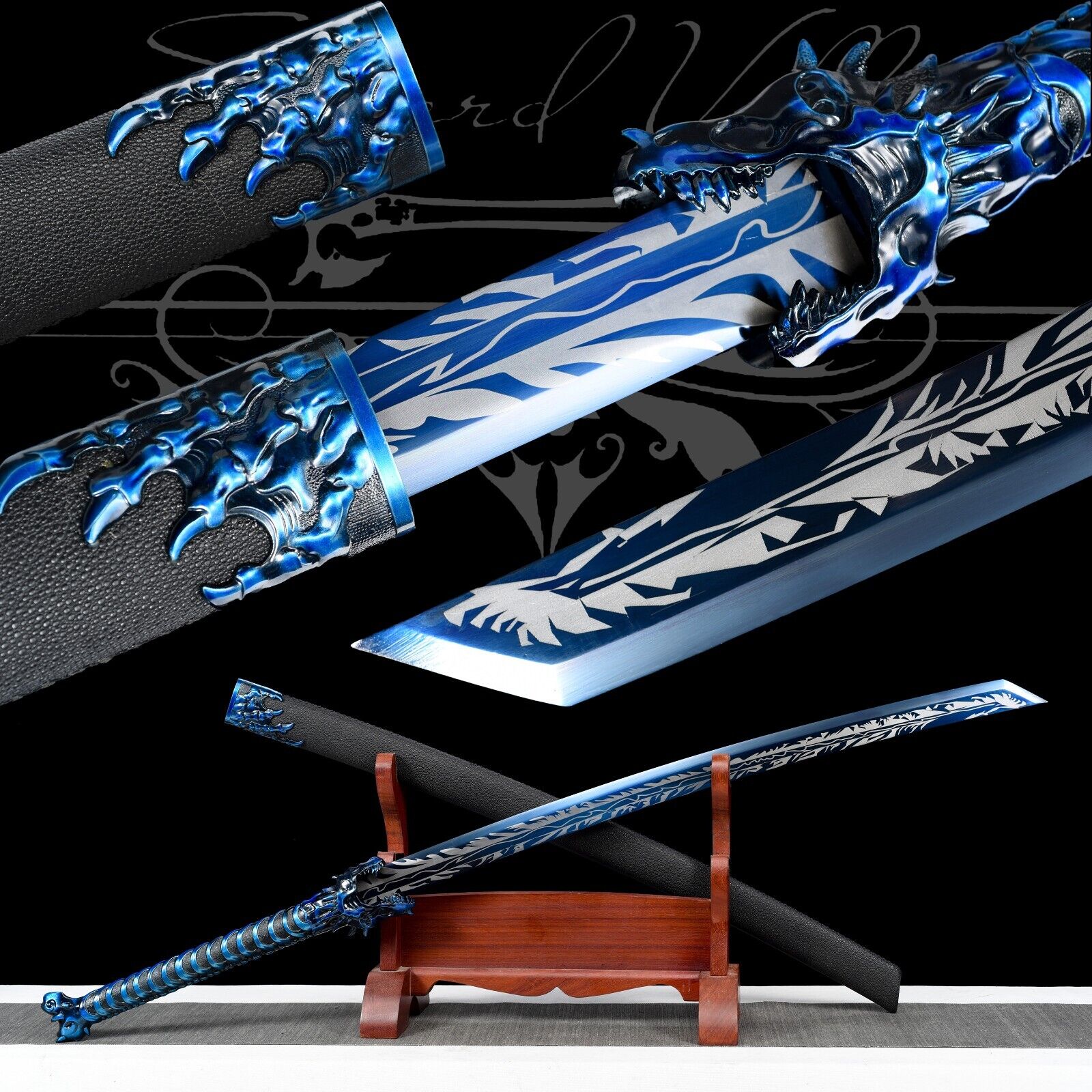 110cm Handmade Katana/High-Quality Blade/Weapon/Sharp/Manganese Steel/Blue