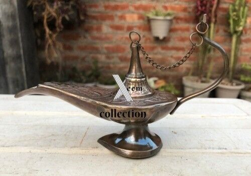 Antique Aladdin Brass Genie Oil Lamp Nautical Chirag Incense Burner 6 inch item