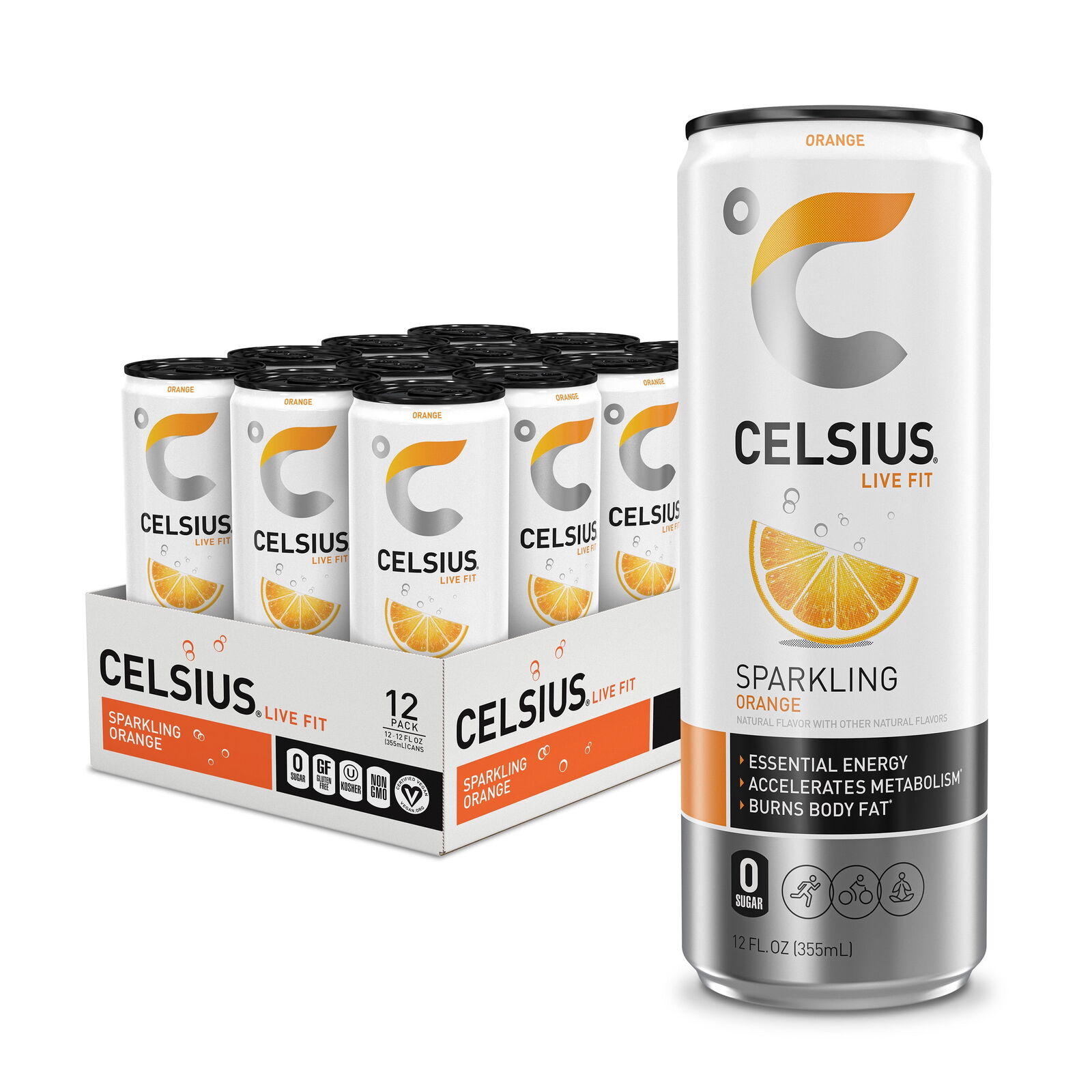 CELSIUS Sparkling Orange, Functional Essential Energy Drink  (Pack of 12)