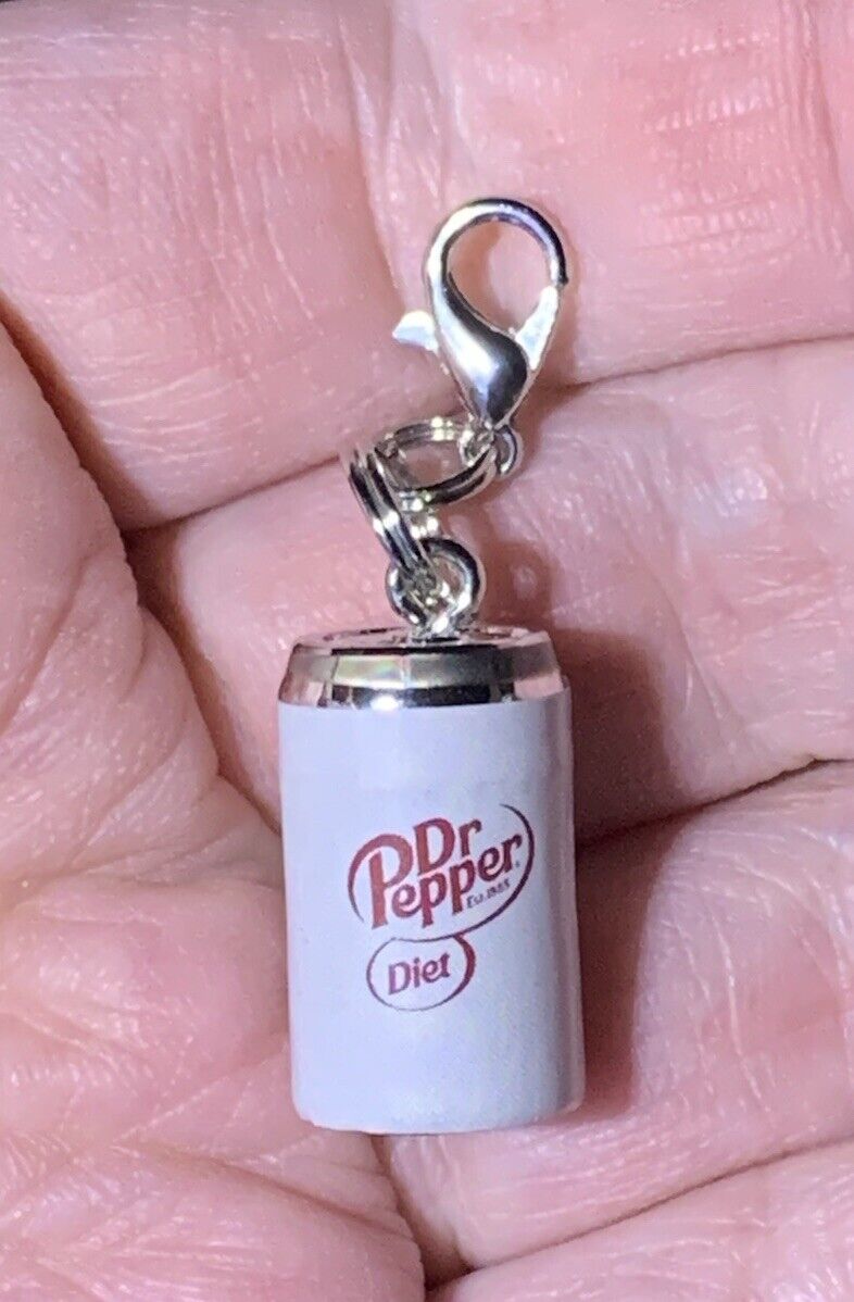Diet Dr Pepper Soda Can Pop Charm Zipper Pull & Keychain Add On Clip