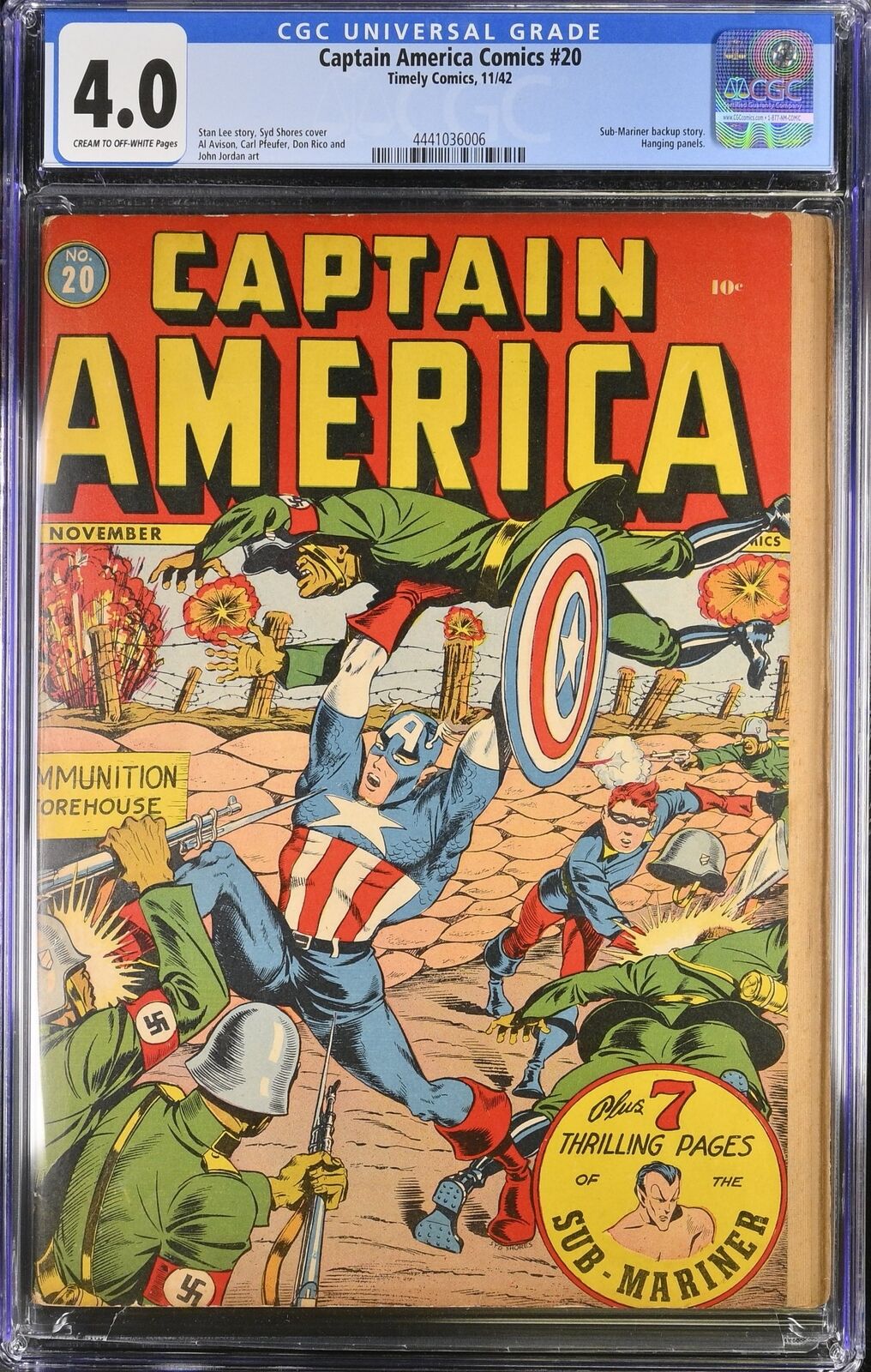 Captain America Comics #20 CGC VG 4.0 Cream To Off White Timely 1942