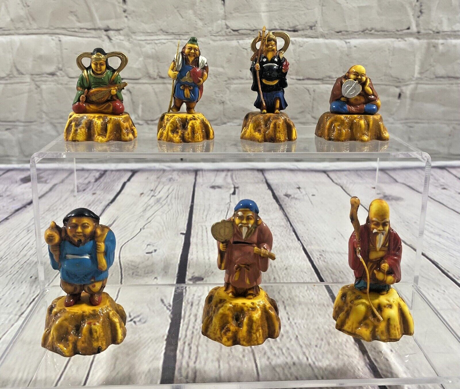 Vintage Japanese Seven Lucky Gods Of Happiness Statue Figures