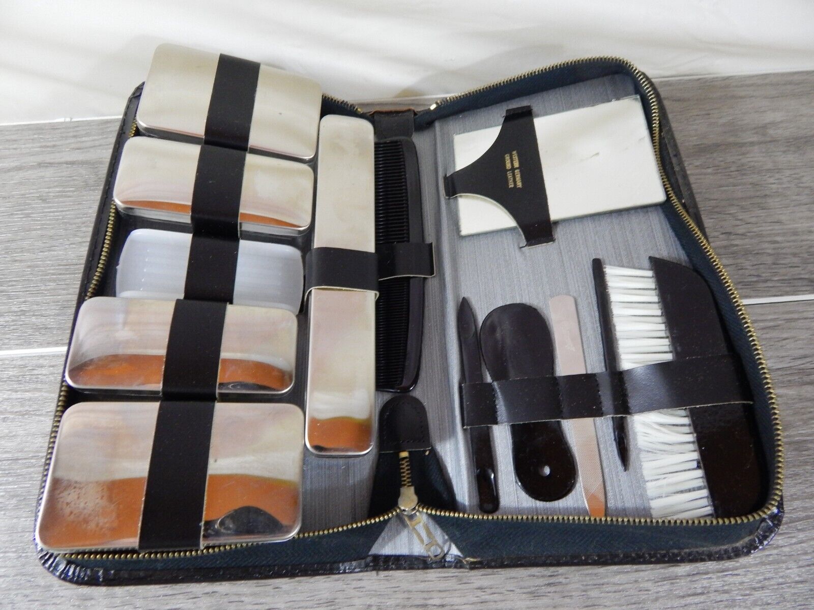VTG 13 Piece Personal Travel Kit with Black Leather Case *MADE IN WEST GERMANY*