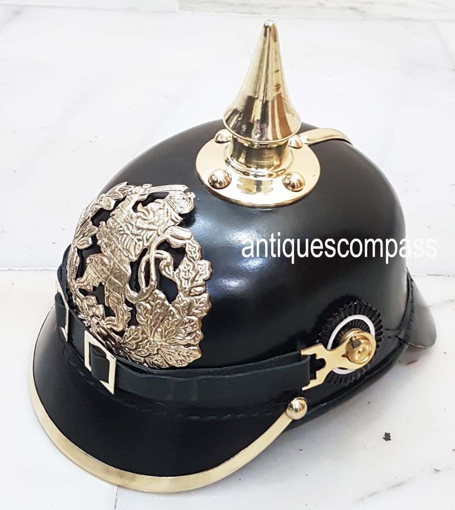 German Pickelhaube Hessen Helmet WW1 & WWI Black Leather Prussian Helmet Replica