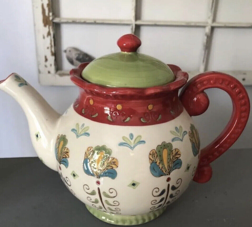 Dutch Wax Teapot by Coastline Imports. Hand Painted Ceramic.  