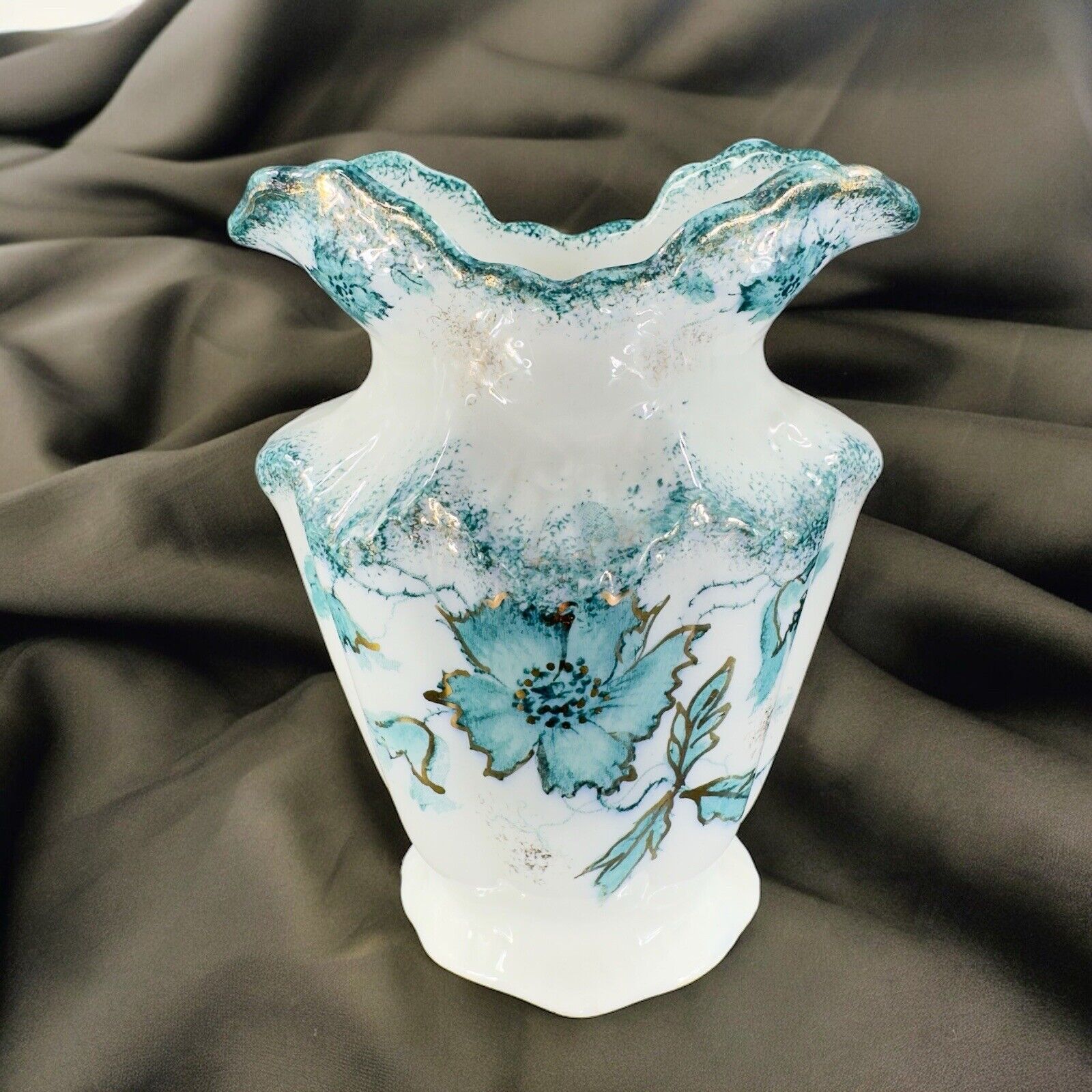Antique Victorian CWS Vase Vessel Flow Green Floral Gold Gilt Porcelain Marked
