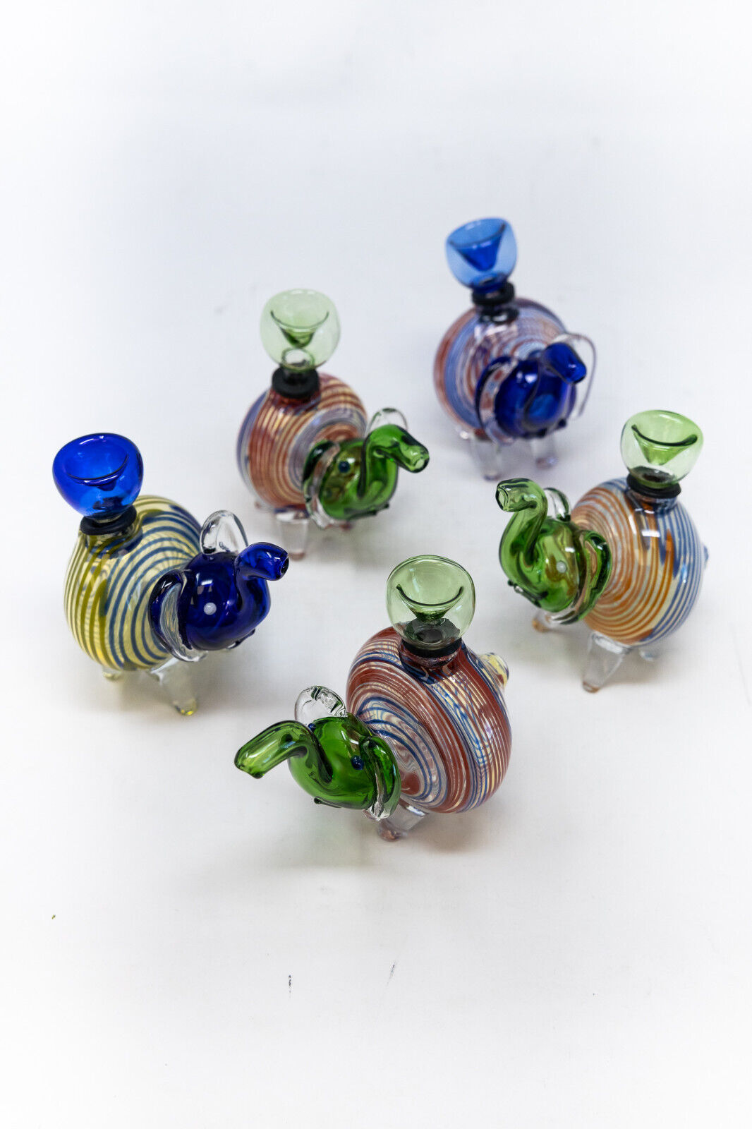 5 PC Elephant Glass Tobacco Hand Pipe Bundle - Wholesale Assorted