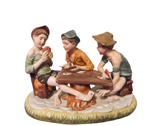 Capodimonte The Three Cheaters Boys Playing Cards Figure Statue 8\