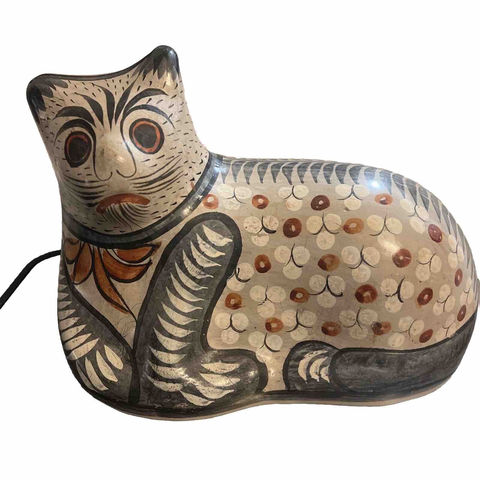 Vintage Tonala Cat Mexican Pottery Folk Art Hand Painted  L10XW6XH8