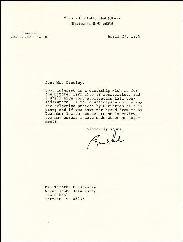 BYRON R. WHITE - TYPED LETTER SIGNED 04/27/1979