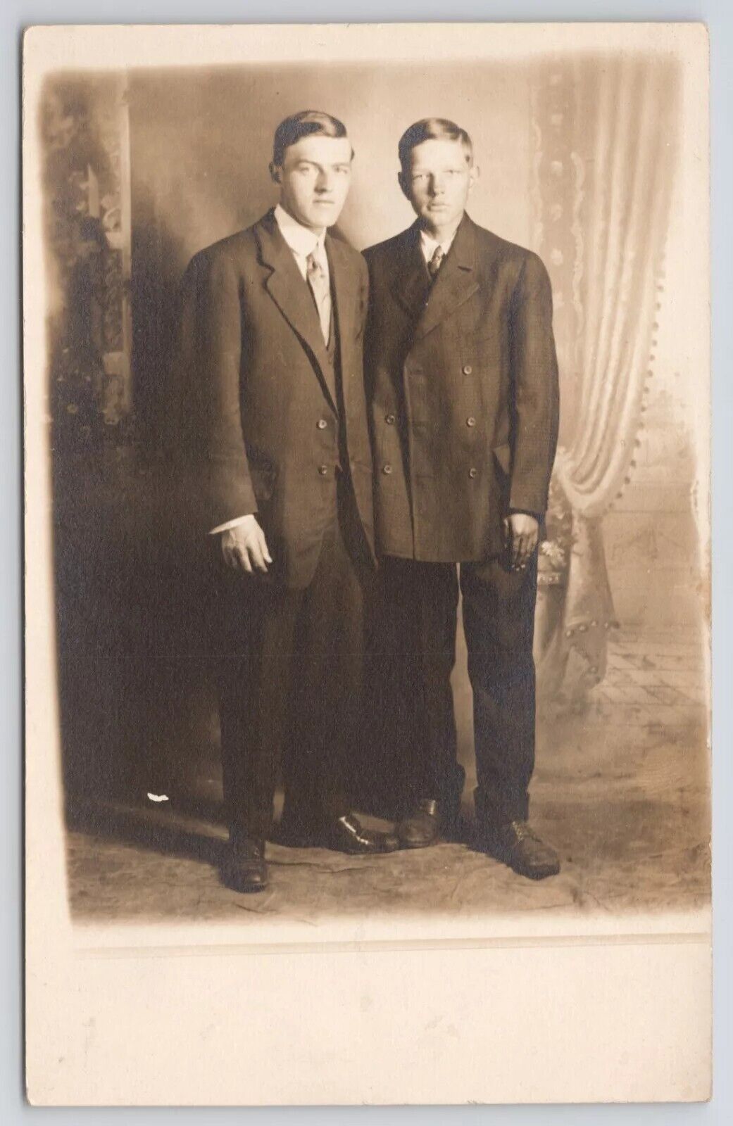 RPPC Two Men in Suits Standing In Studio c1910 Real Photo Postcard