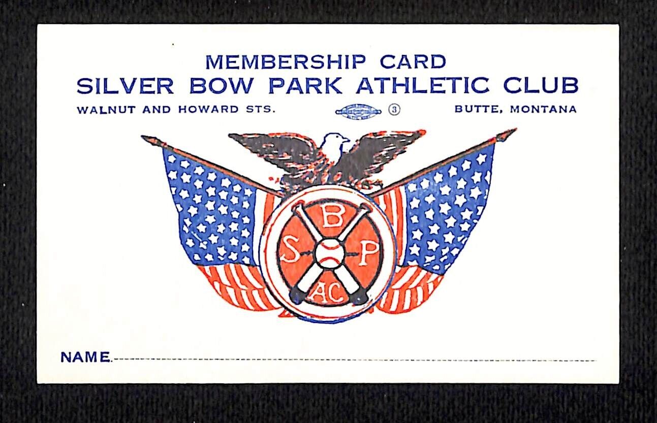Silver Bow Park Athletic Club Membership Card Flags Baseball VGC c1940's-50's