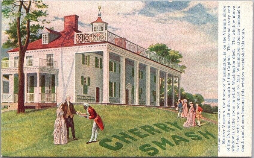 Vintage CHERRY SMASH Beverage / Soda Advertising Postcard / Mount Vernon Scene