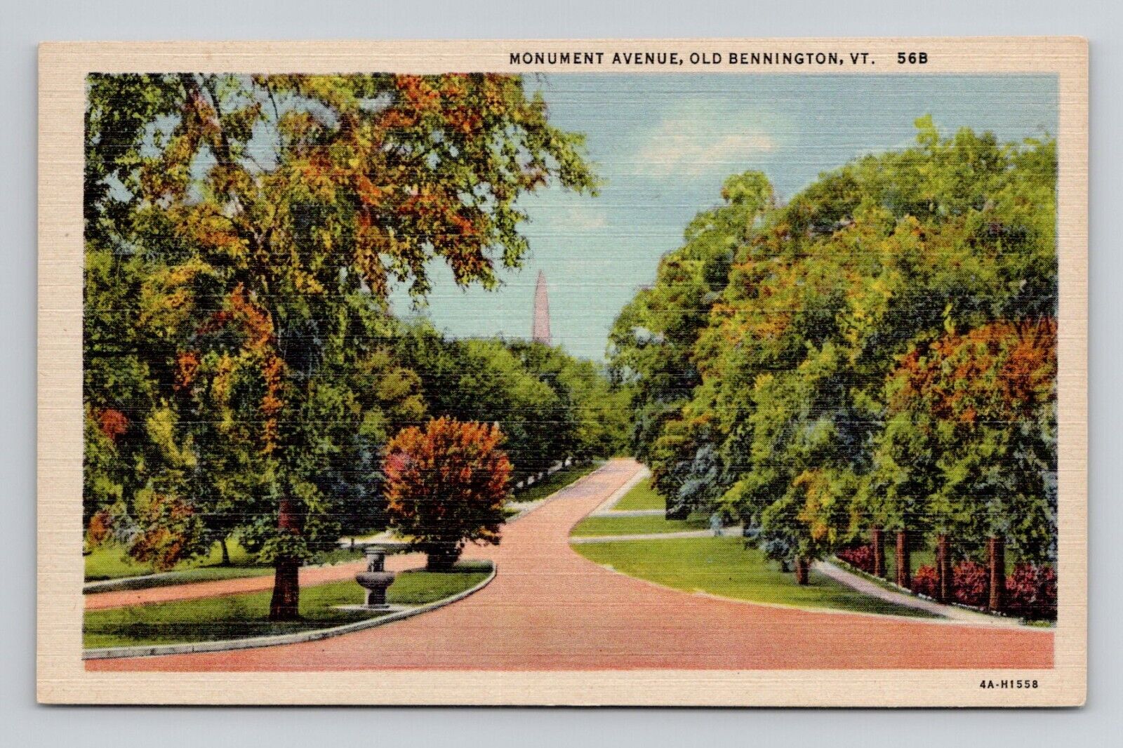Postcard Monument Ave Old Bennington Vermont VT, Vintage Linen O4