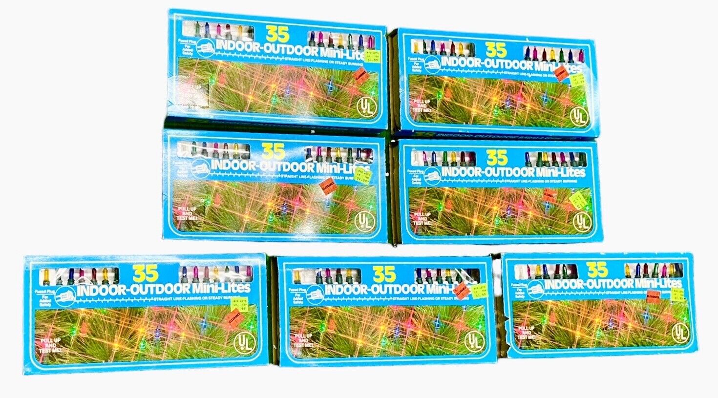 Vintage Straight Line Colorful Christmas lights 35 Count Flashing Set Of 7 -NEW-