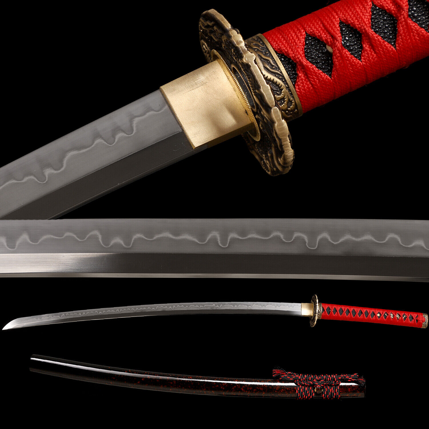 Japanese Handmade Samurai Katana Sword Full Tang Clay Tempered T10 Steel