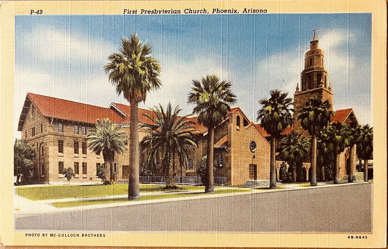 Phoenix Arizona First Presbyterian Church Vintage Linen Postcard c1940