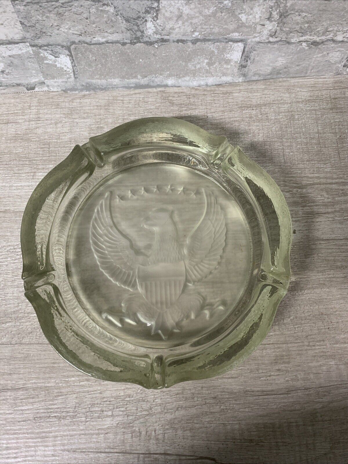 Vintage HUGE Federal Eagle Clear Glass Ashtray HEAVY Mid-Century Modern MCM