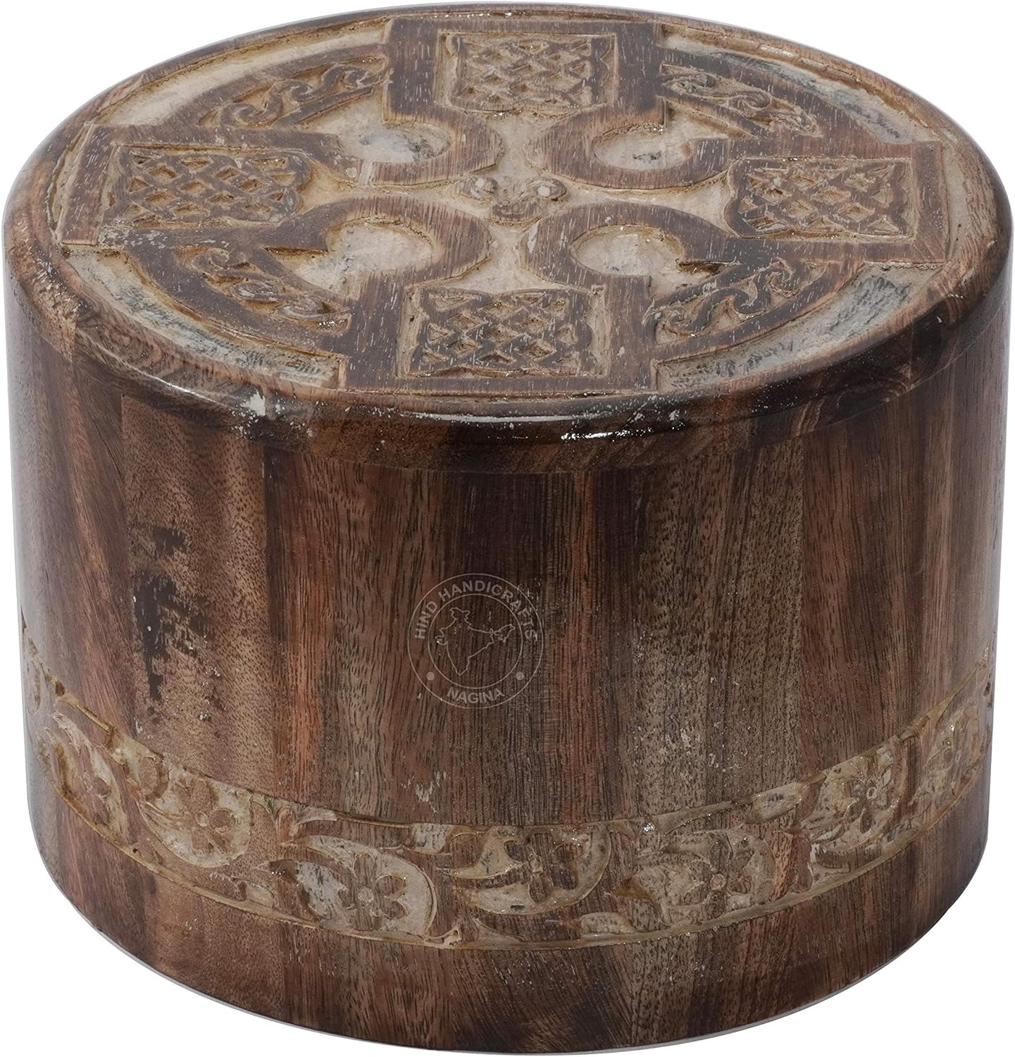 Round Wooden Engraved Urns for Human Ashes Adult - Wooden Box Rosewood Cremation