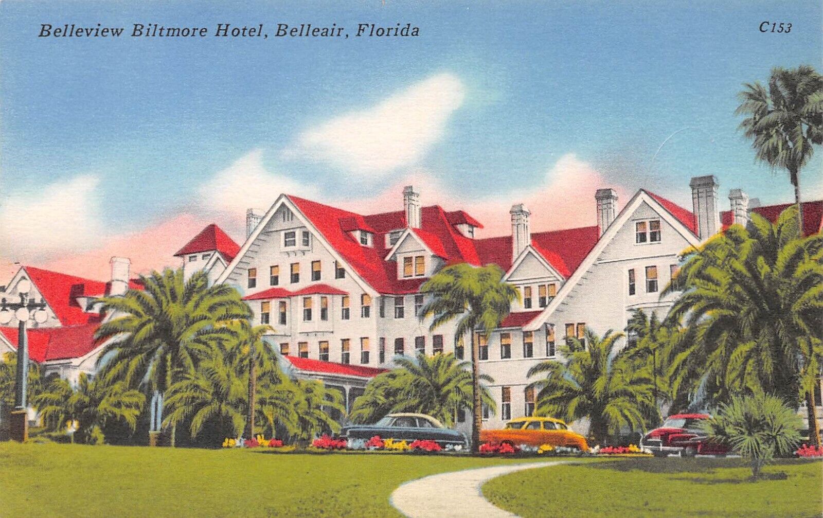 D1892 Belleview Biltmore Hotel, Belleair, Florida Linen Postcard, Tichnor Bros.