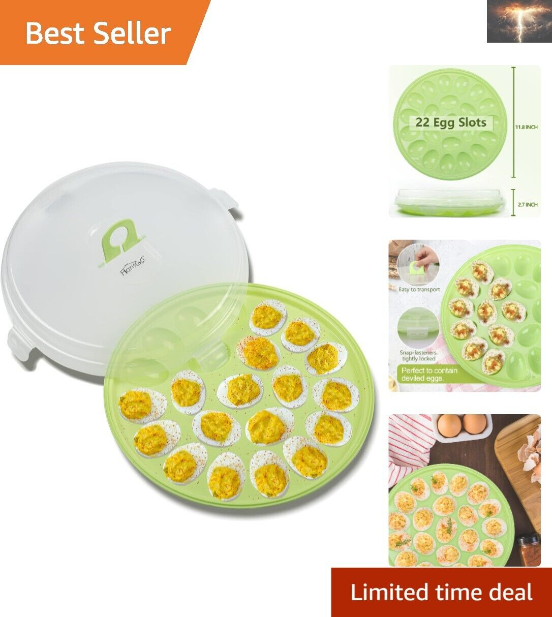 Elegant round Deviled Egg Platter and Carrier with Lid for Kitchen and Parties