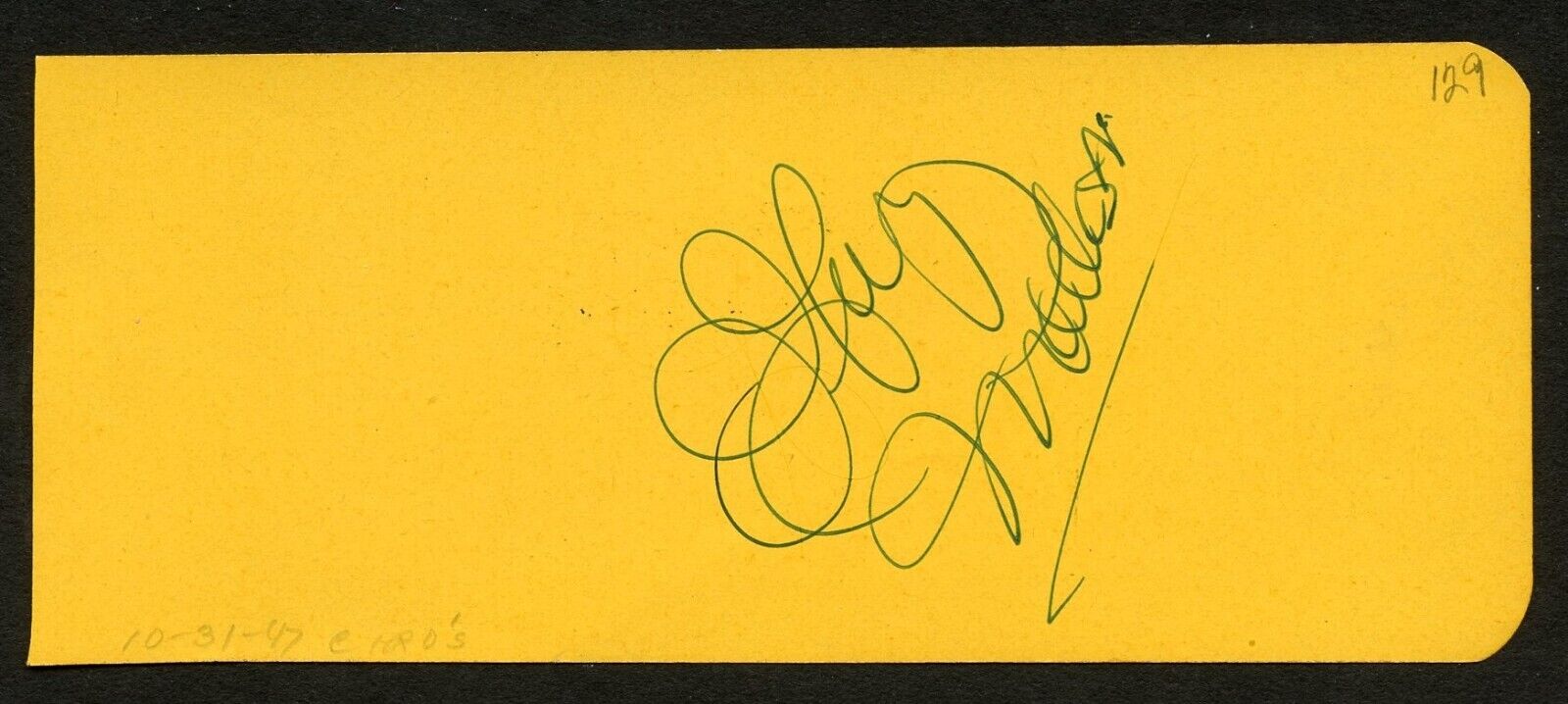 Guy Madison d1996 signed 2x5 cut autograph on 10-31-47 at Ciro\'s Night Club BAS