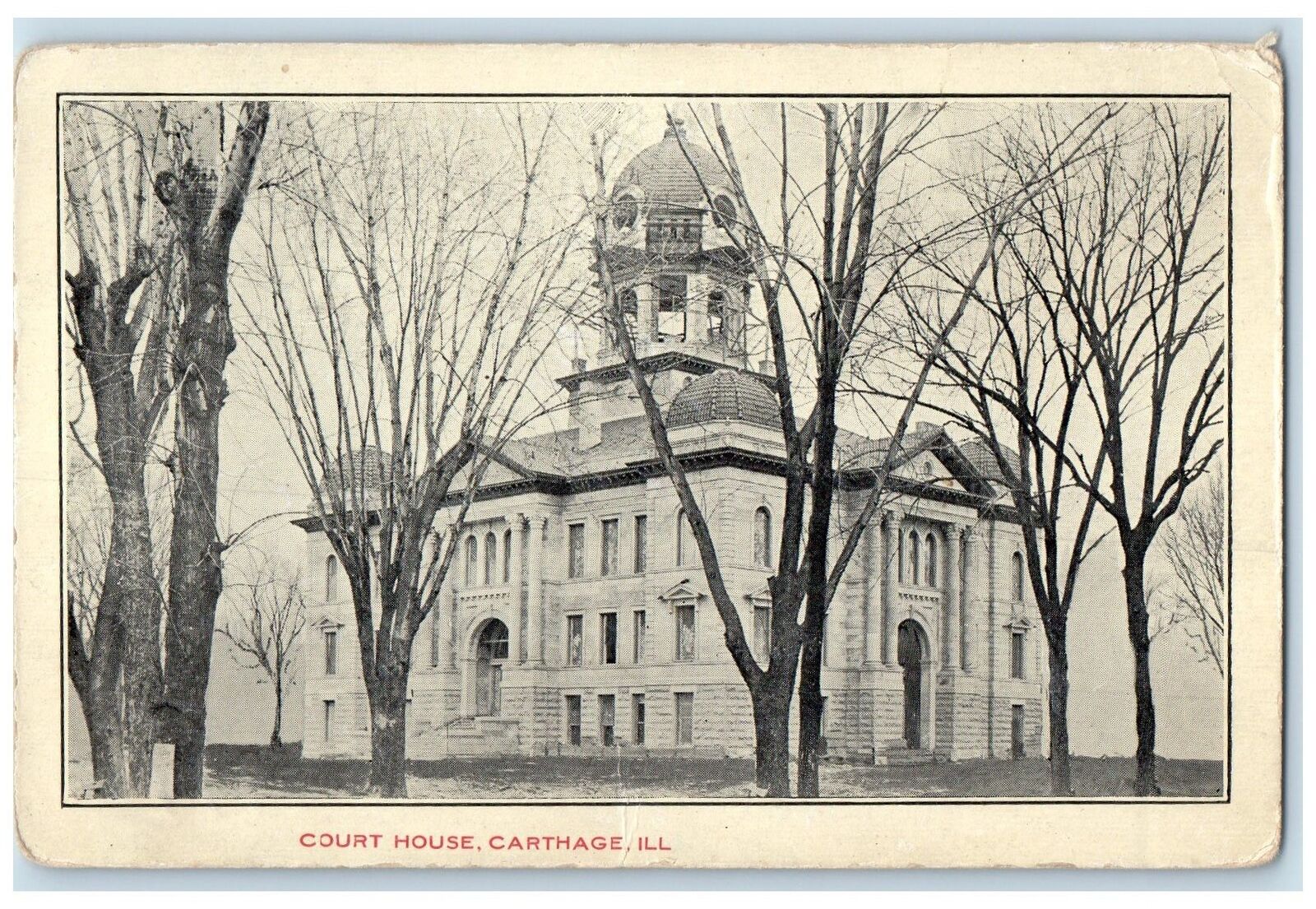 c1920's Court House Building Tower Over View Carthage Illinois Vintage Postcard