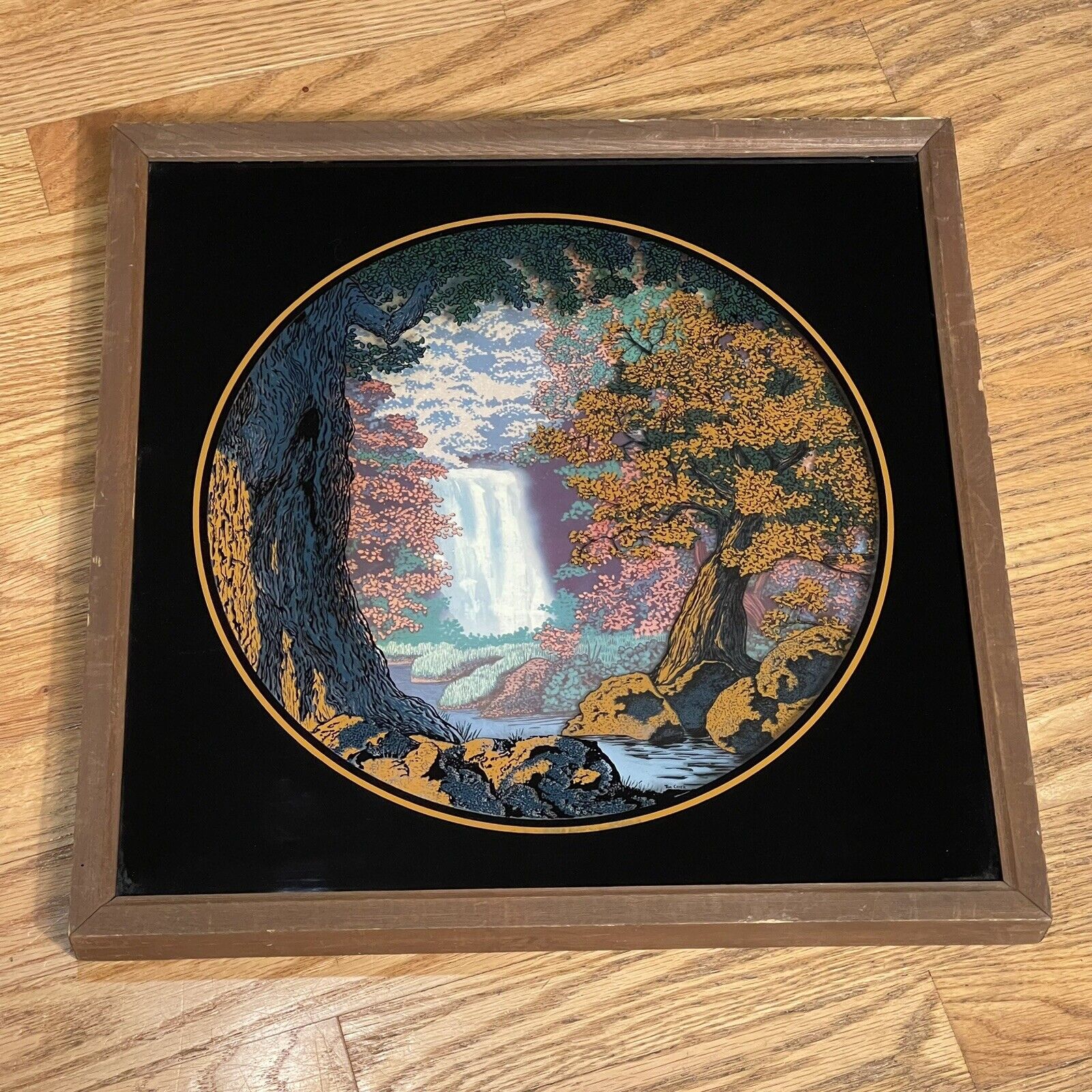 LULU'S RETRO 1960'S 70'S REVERSE PAINTED GLASS LANDSCAPE PICTURE SHADOW BOX