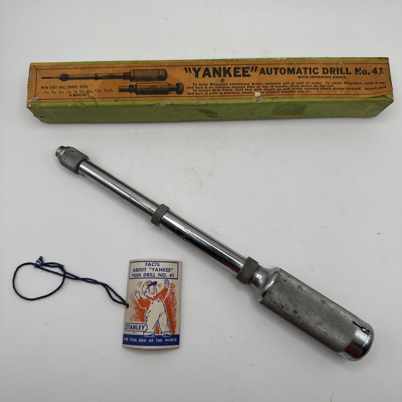 Vintage Stanley YANKEE No 41 North Bros. PUSH DRILL with 8 Bits In Original Box