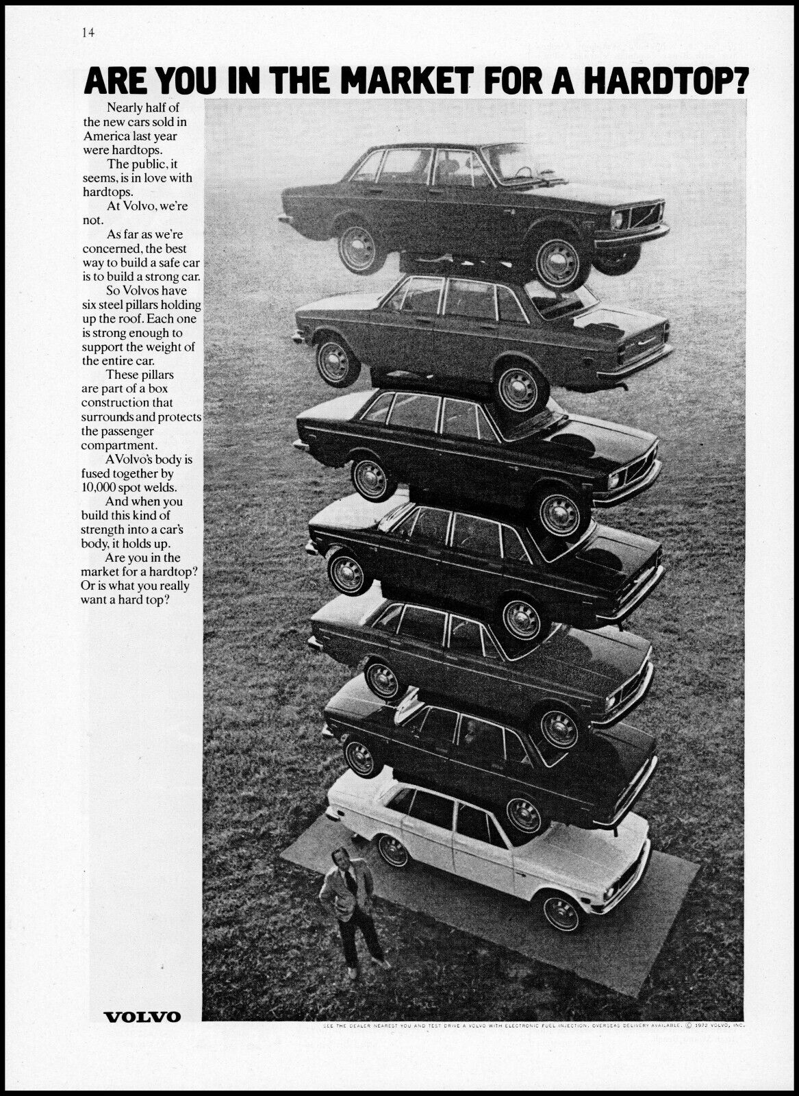 1972 Volvo Cars stacked 7 cars high hardtops retro photo print ad S38