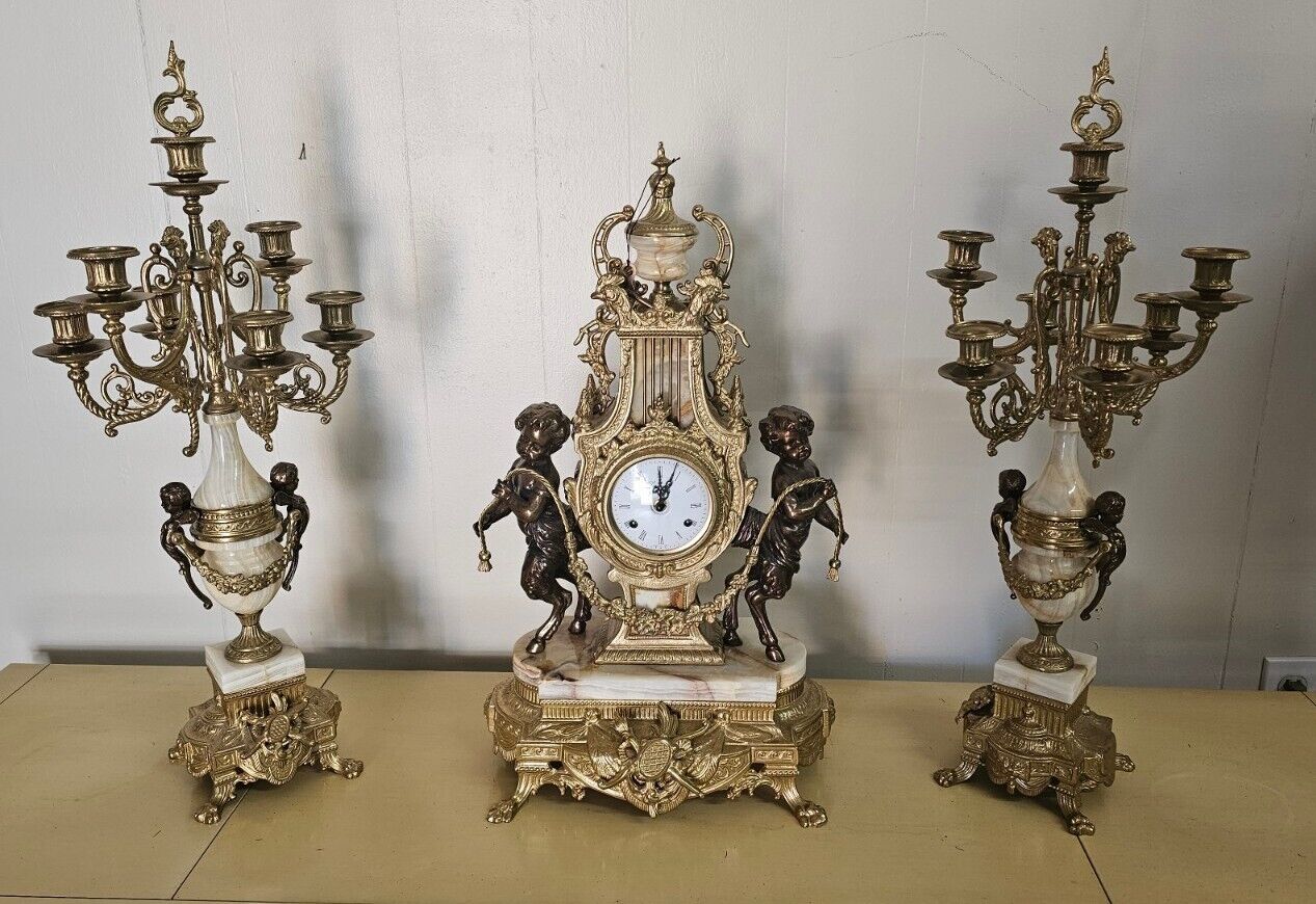 Authentic IMPERIAL Mantle Clock Marble And Ornate Brass With Matching...
