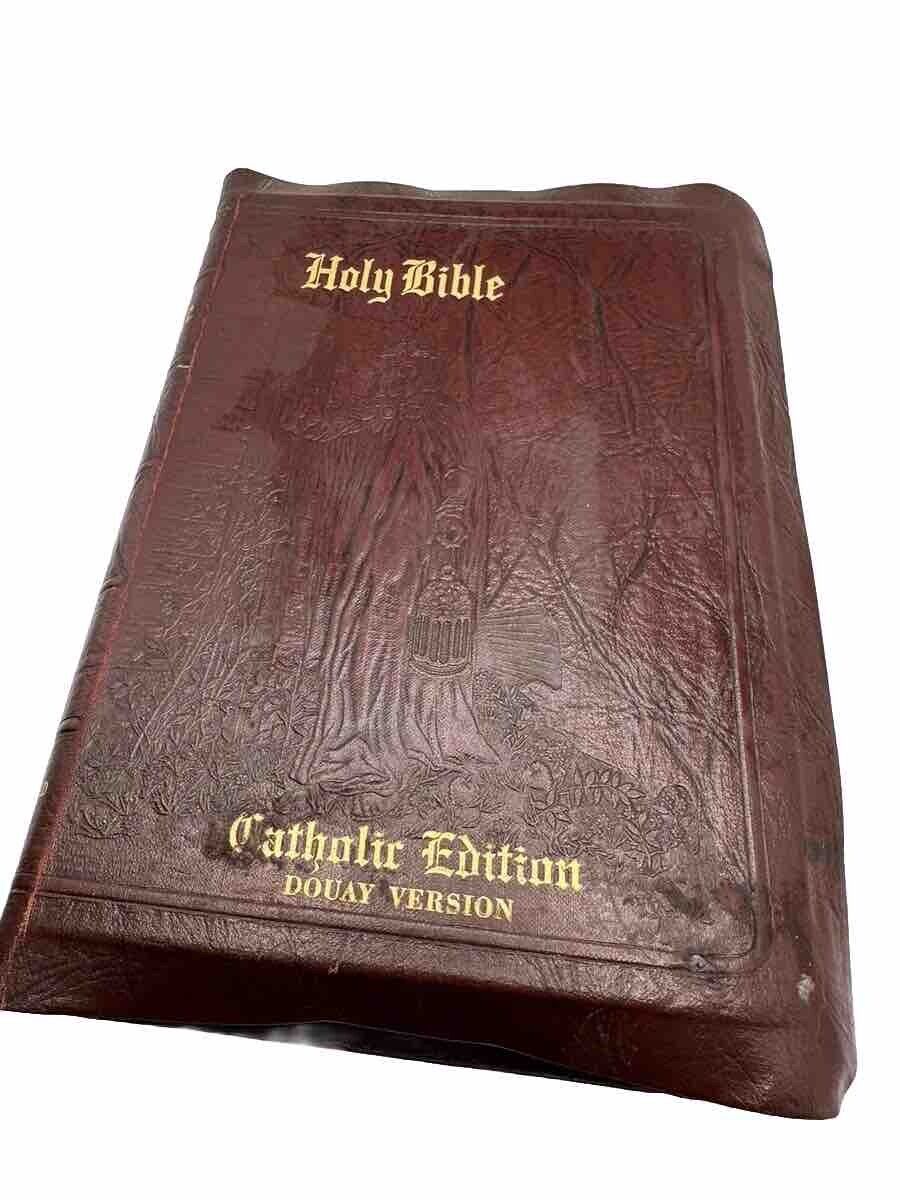 Bible The Holy Bible Catholic Douay Edition Belgium 50s Red Leather MCM