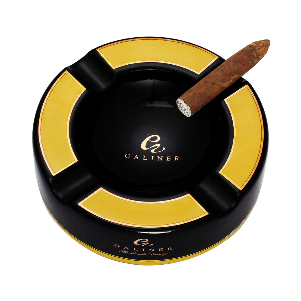 Ceramic Round 4 Slot Cigar Ashtray Cigarette Holder Large Rest Luxury Box Black