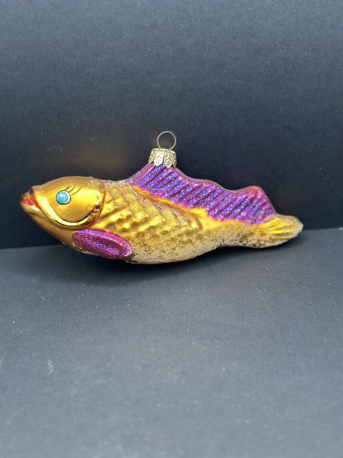 1997 Vintage Christopher Radko GOLDIE Gold Fish  Gold Purple Ornament 97-212-0