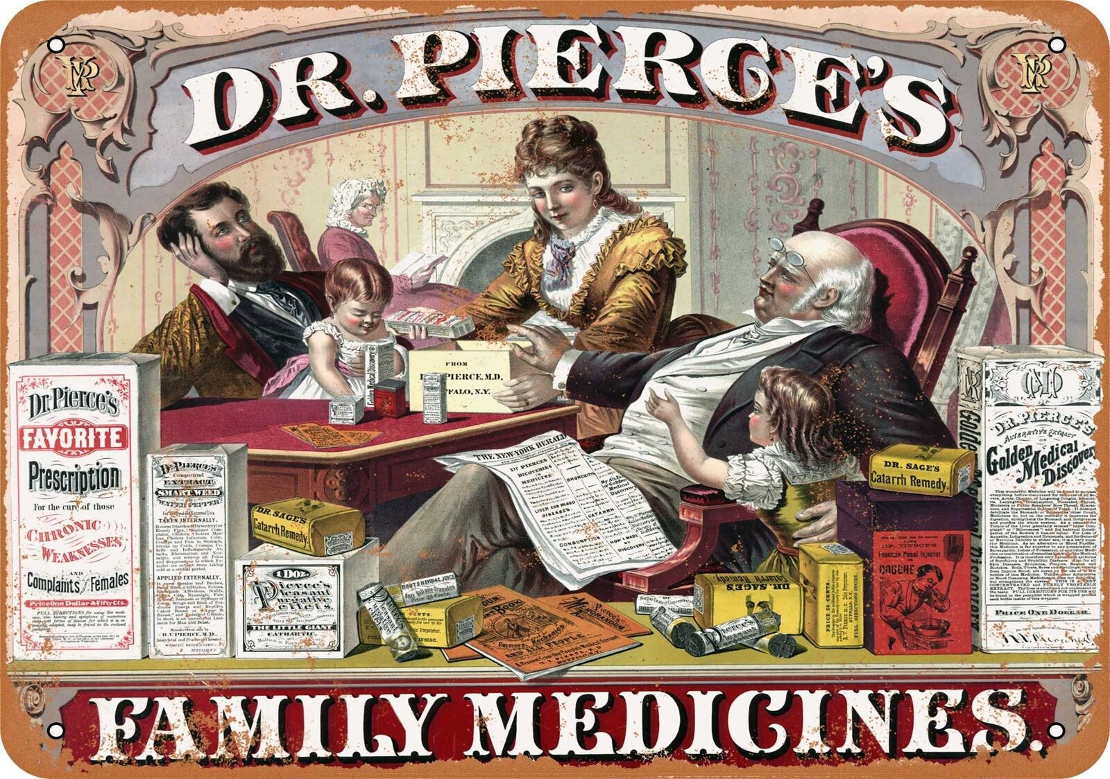 Metal Sign - 1874 Dr. Pierce\'s Family Medicines -- Vintage Look