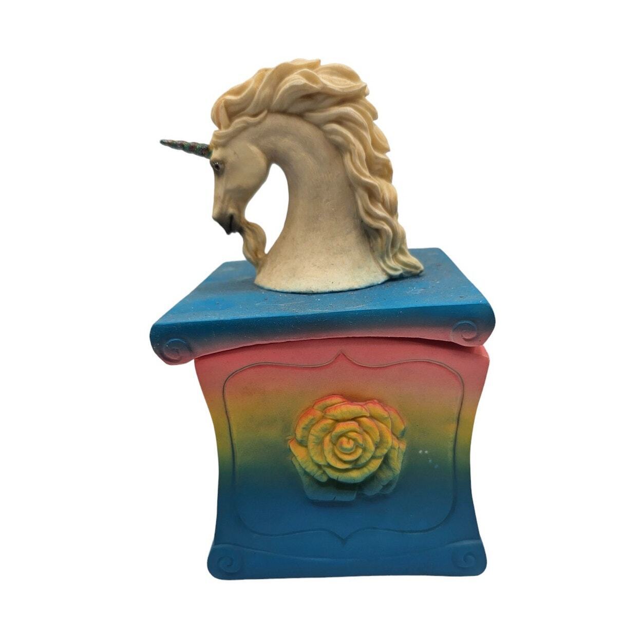 Vintage 1990s Y2K Spencers Gifts Unicorn Trinket Box Neon Rainbow Colors