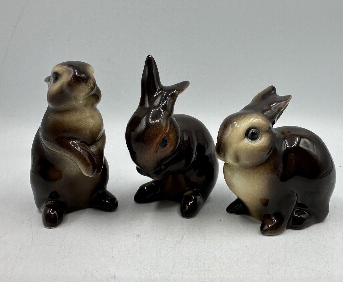 Vintage Goebel West Germany Bunnies Rabbits Figurines Brown Set Of 3 3\