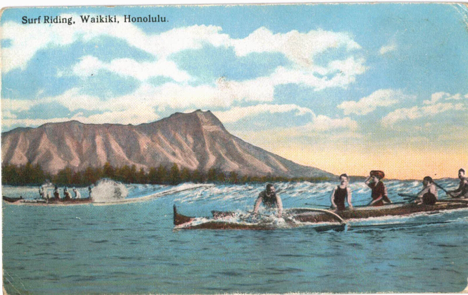Hawaii - Surf Riding, Waikiki, Honolulu - c1910s South Seas Curio Co. Postcard