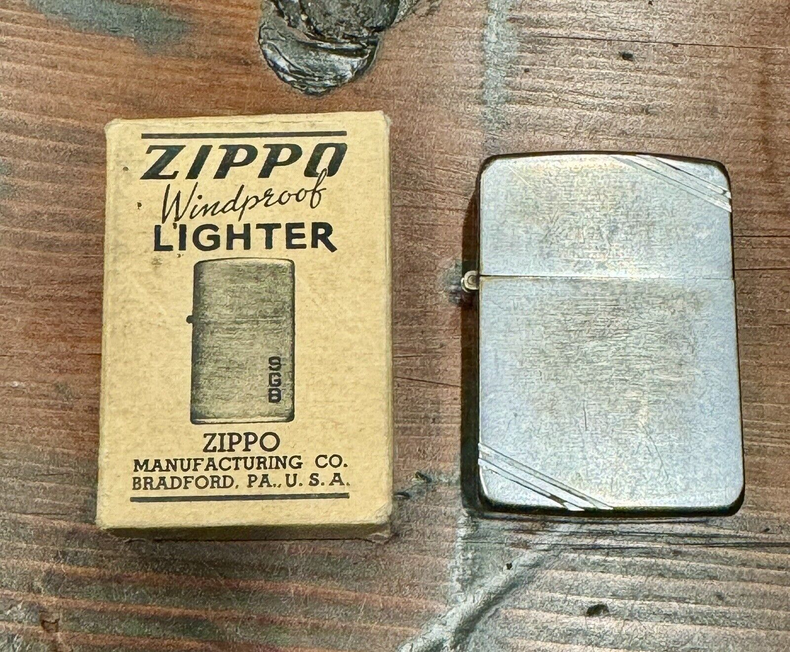 Rare Vintage Zippo Lighter 2032695 Slash Corners 14 Hole With Box Antique