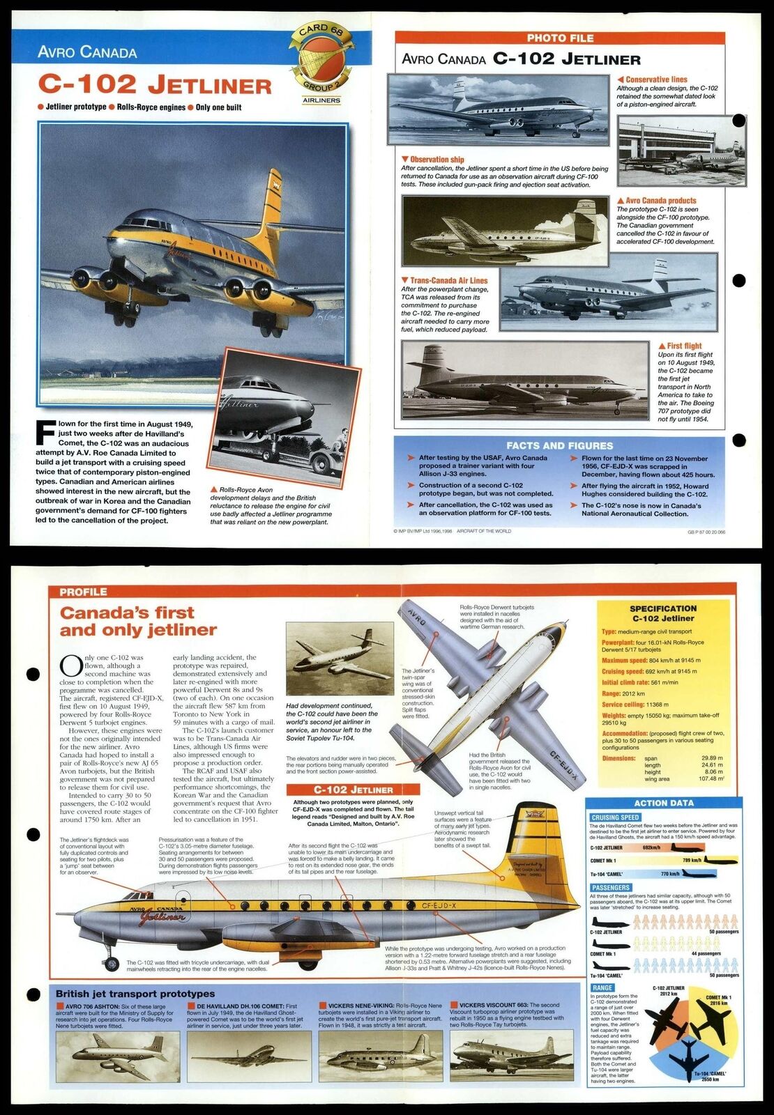 C-102 Jetliner #68 Airliners Aircraft Of The World Fold-Out Card
