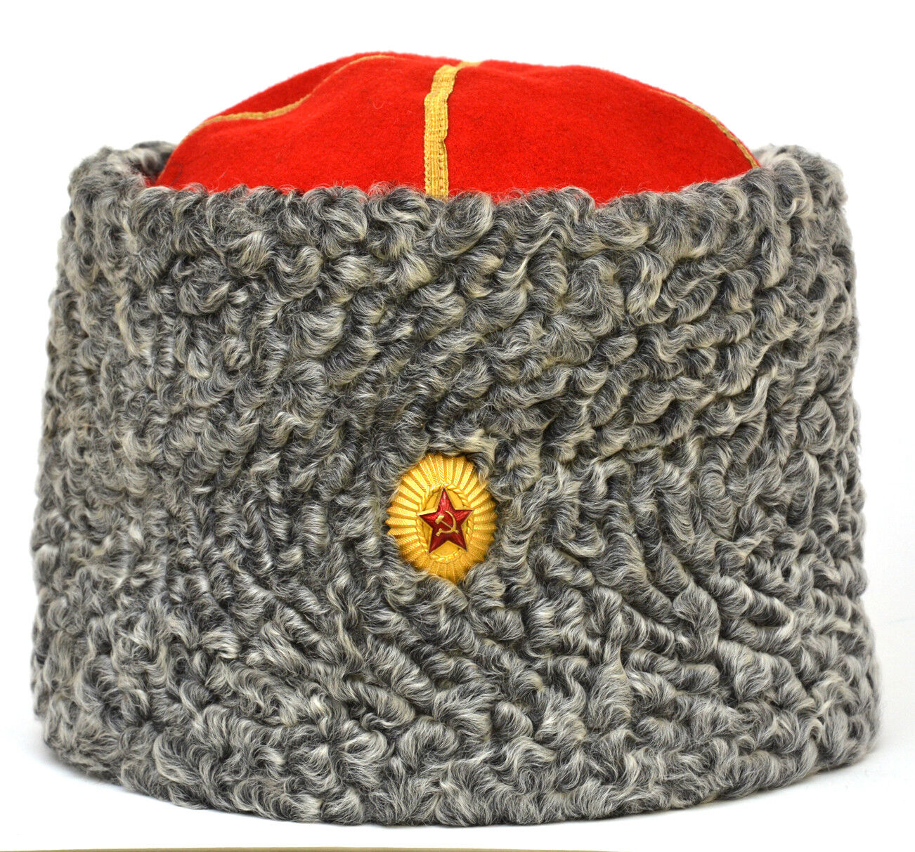 USSR Soviet Army General 1963 Papakha Winter Fur Cap w/ brass Hat Badge (2690)