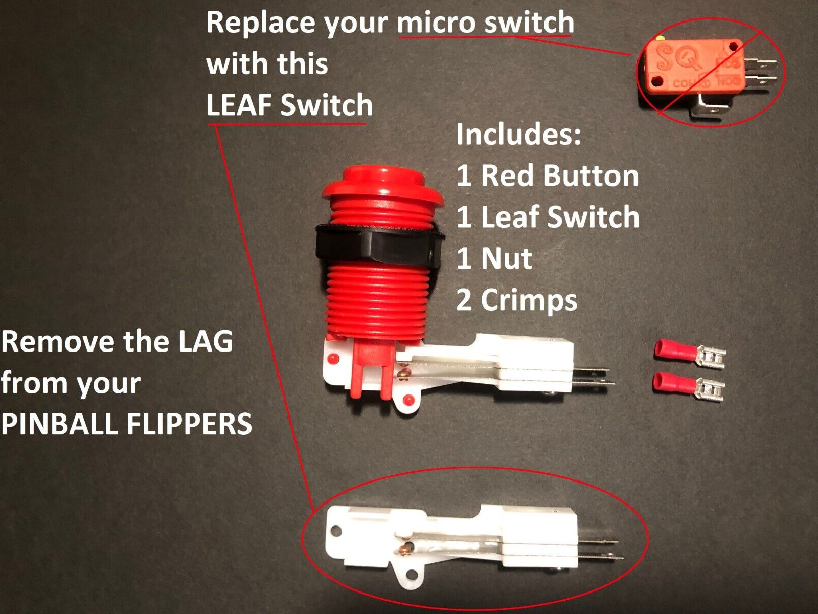 LEAF SWITCH & RED PUSH BUTTON ALP Atgames Legends Pinball flippers Replacement