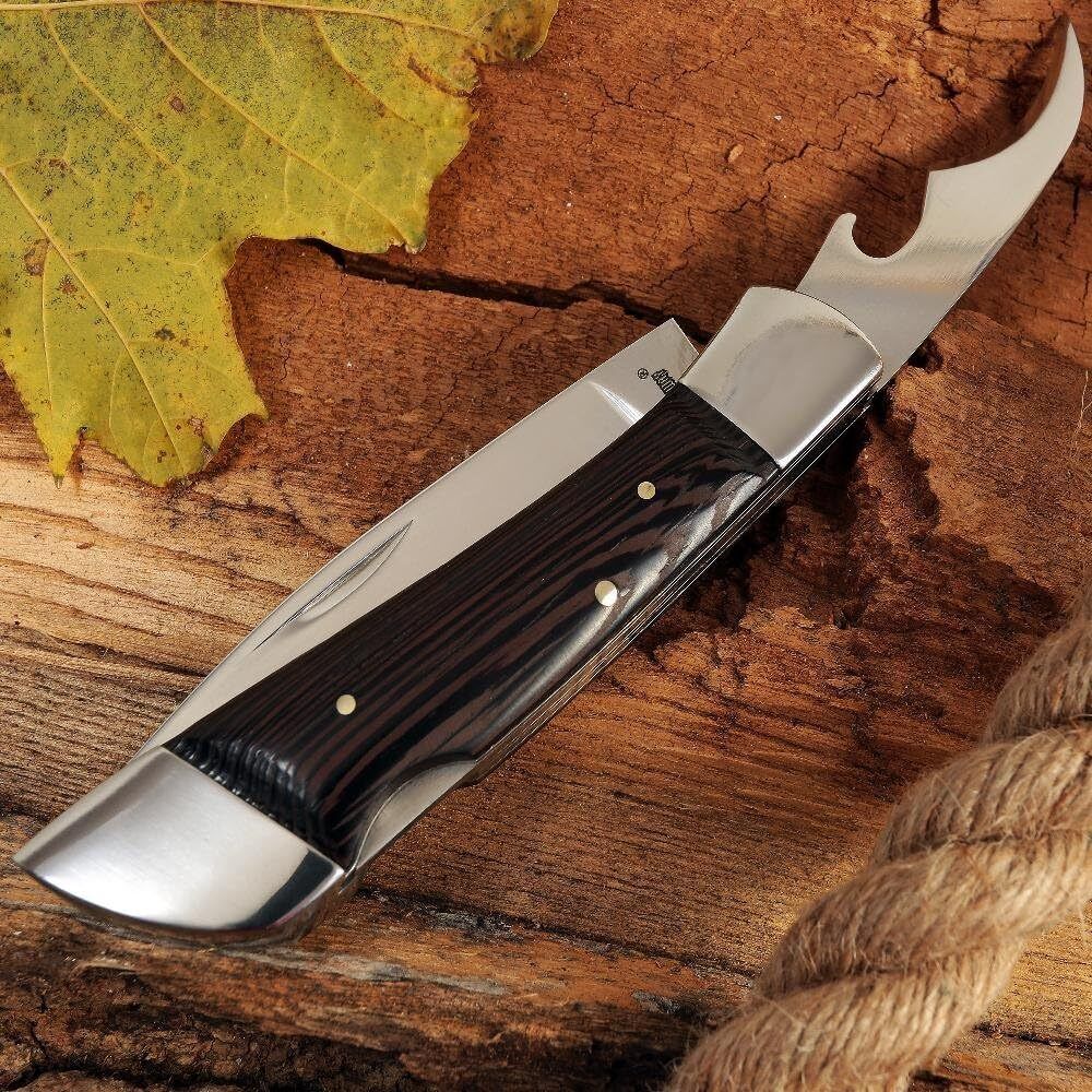 Dual Blades Knife Outdoor Large Fold Knives Classic Blade with Wooden Handle