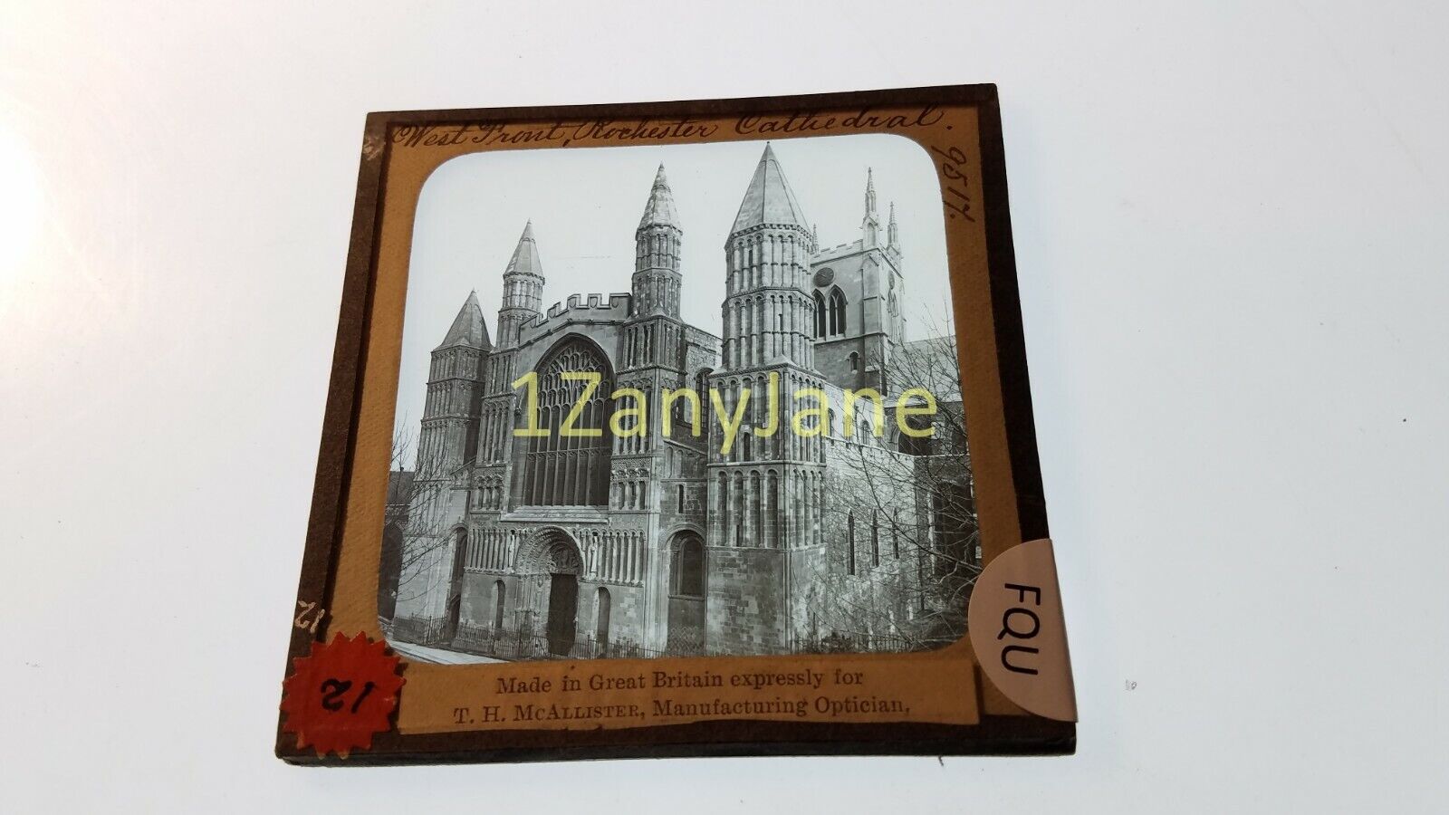 FQU Glass Magic Lantern Slide Photo WEST FRONT,  ROCHESTER CATHEDRAL, ENGLAND